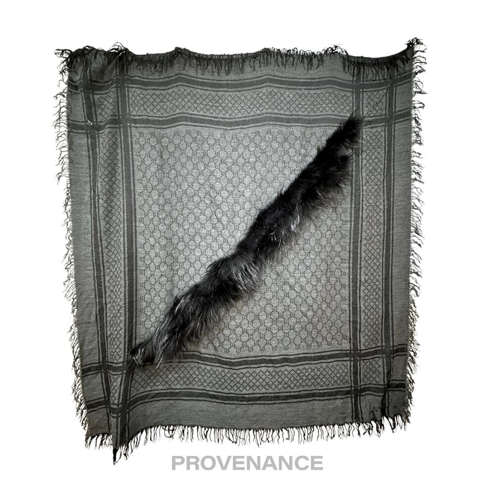 🔴 Gucci Survie Fox Shawl Scarf - GG Black Charcoal - Picture 2 of 8